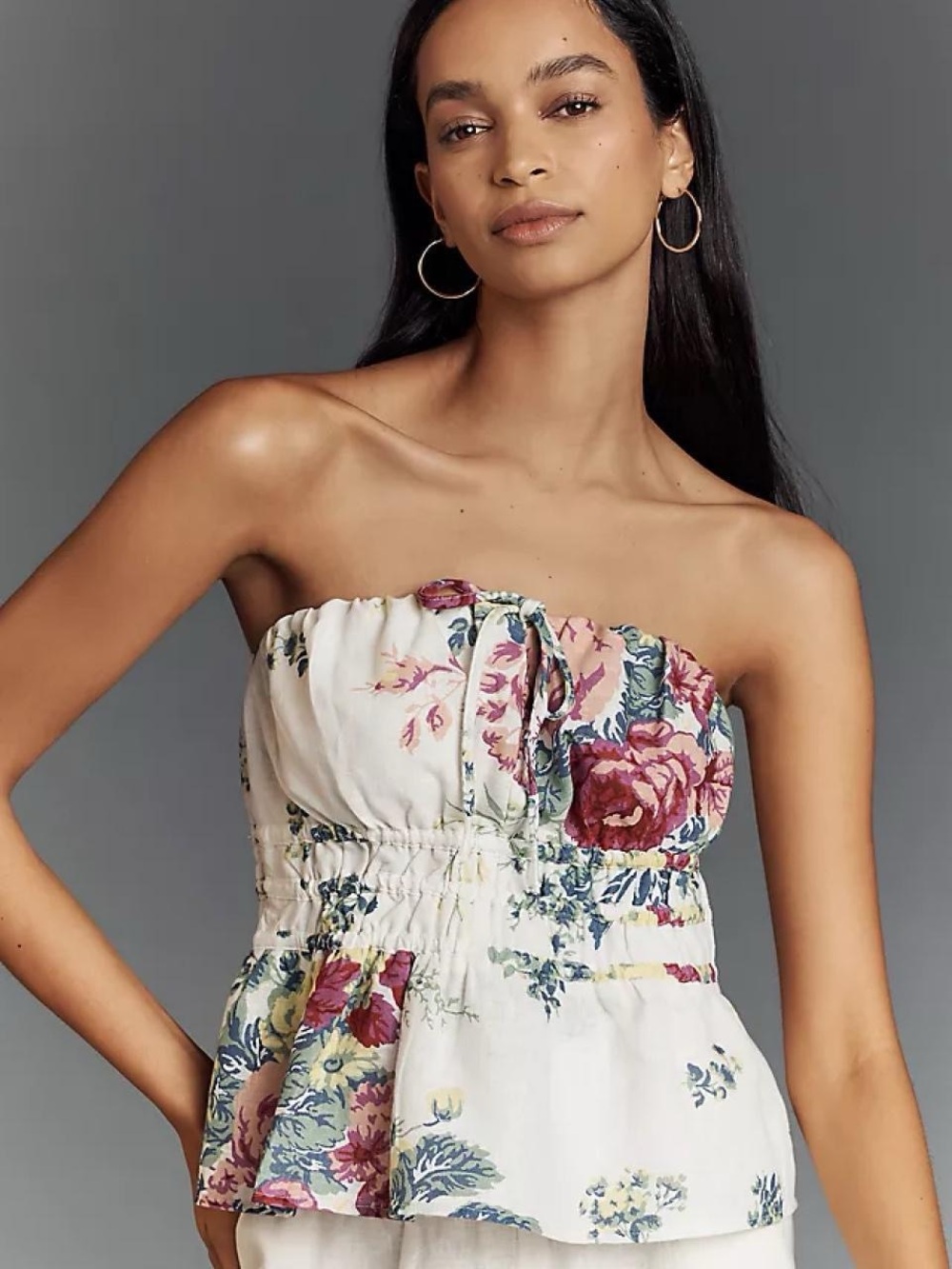 Anthropologie Somerset Strapless Floral Peplum Blouse XXS